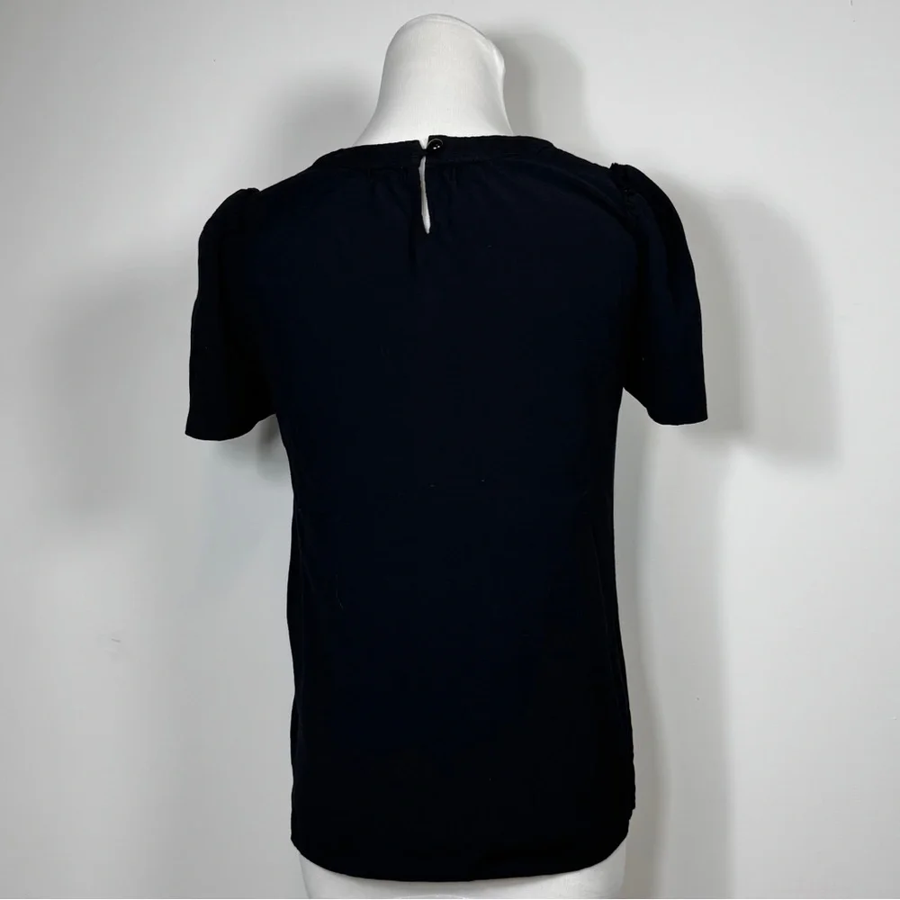 J Crew Women’s Black Puff Sleeve Short‎ Sleeve Blouse Size 2